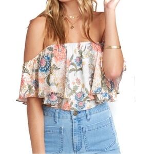 Show Me Your MuMu Nica Cropped Top in Bloomtastic Off the Shoulder Made in USA